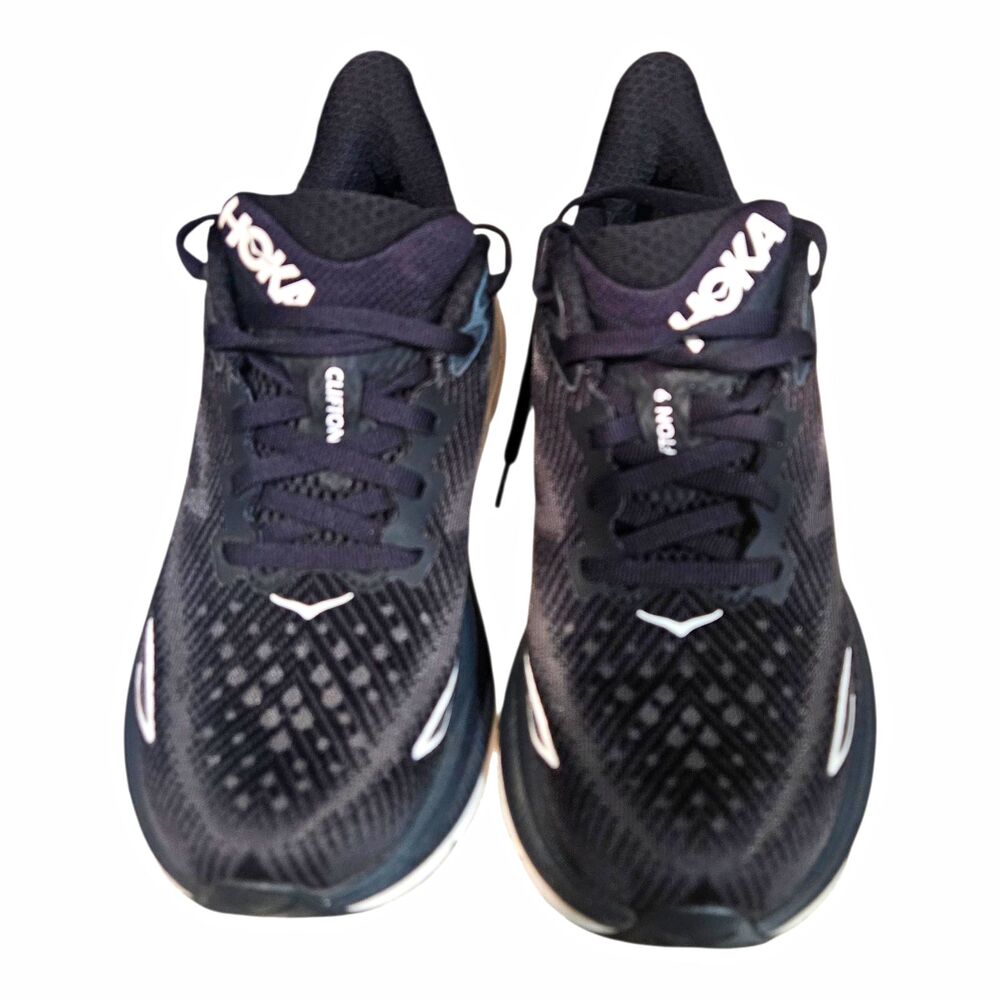 HOKA Clifton 9 Black/White Lace-Up Low Top Sneaker Running Shoes Unisex size 6B